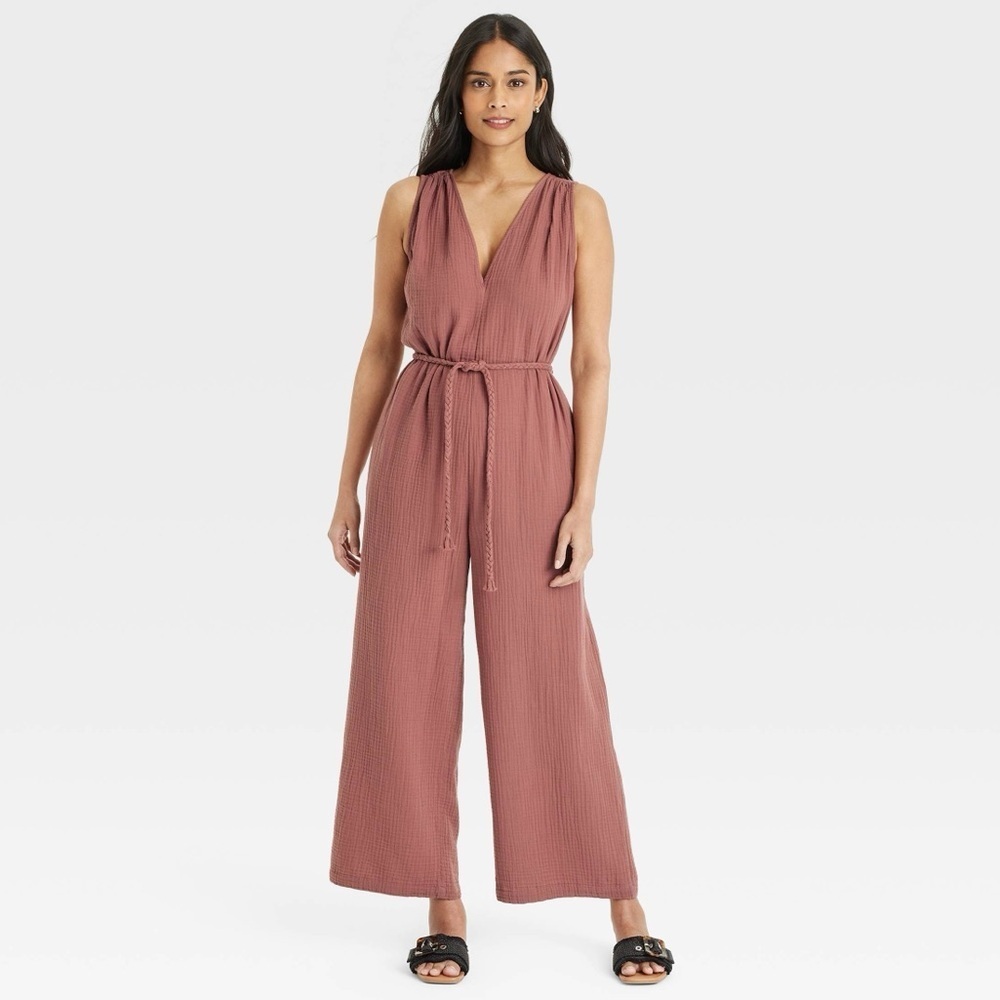 Universal Thread Gauzy Tie-Waist Sleeveless Jumpsuit-Rusty Brown- Women Size XL